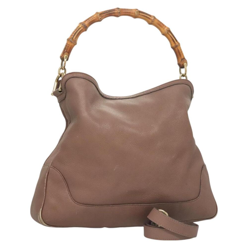 GUCCI Bamboo Hand Bag Leather Pink Gold